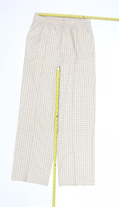 Cotton On Women's Beige Check Elastic Waist Straight Trousers Size 10