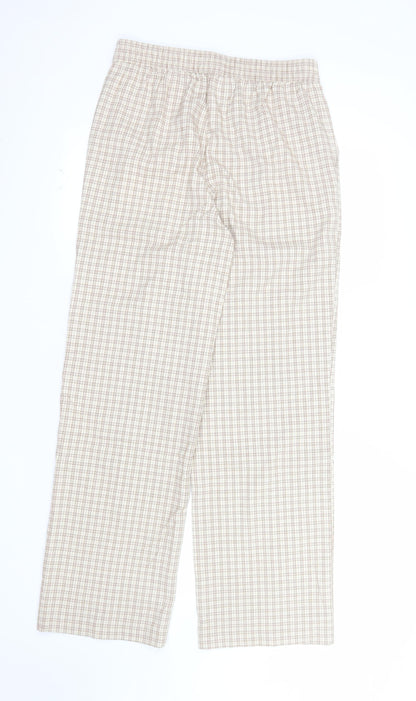 Cotton On Women's Beige Check Elastic Waist Straight Trousers Size 10