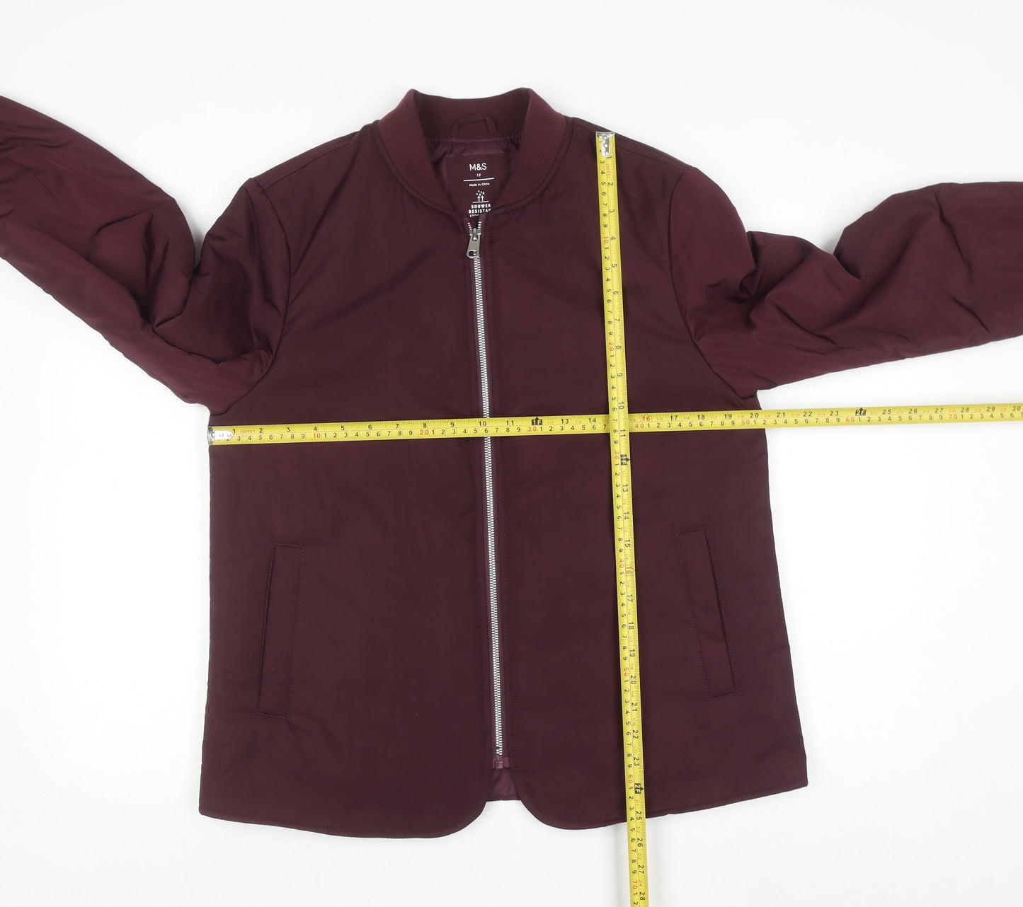 Marks and Spencer Womens Red Bomber Jacket Size 12 Shower Resistant
