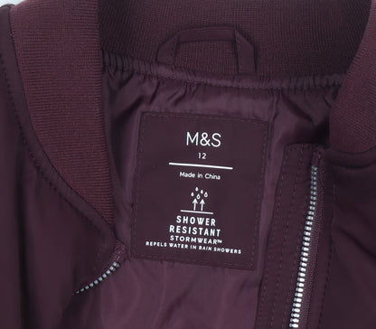 Marks and Spencer Womens Red Bomber Jacket Size 12 Shower Resistant
