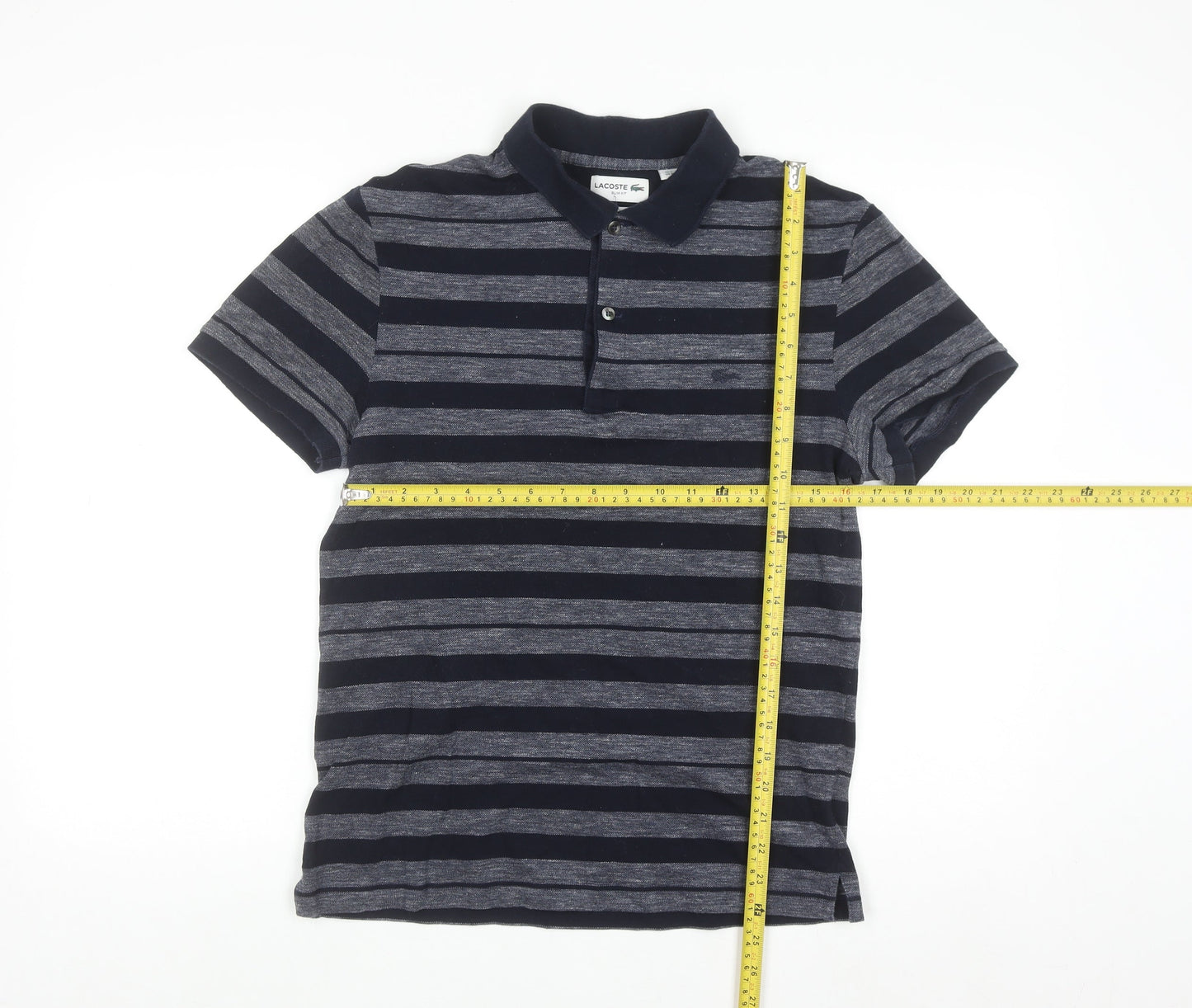 Lacoste Men’s Blue Striped Slim Fit Cotton Polo Shirt Size M