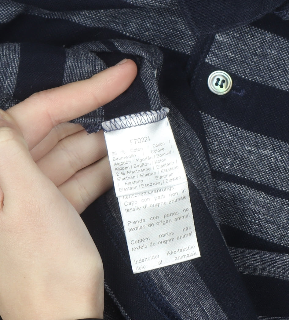 Lacoste Men’s Blue Striped Slim Fit Cotton Polo Shirt Size M