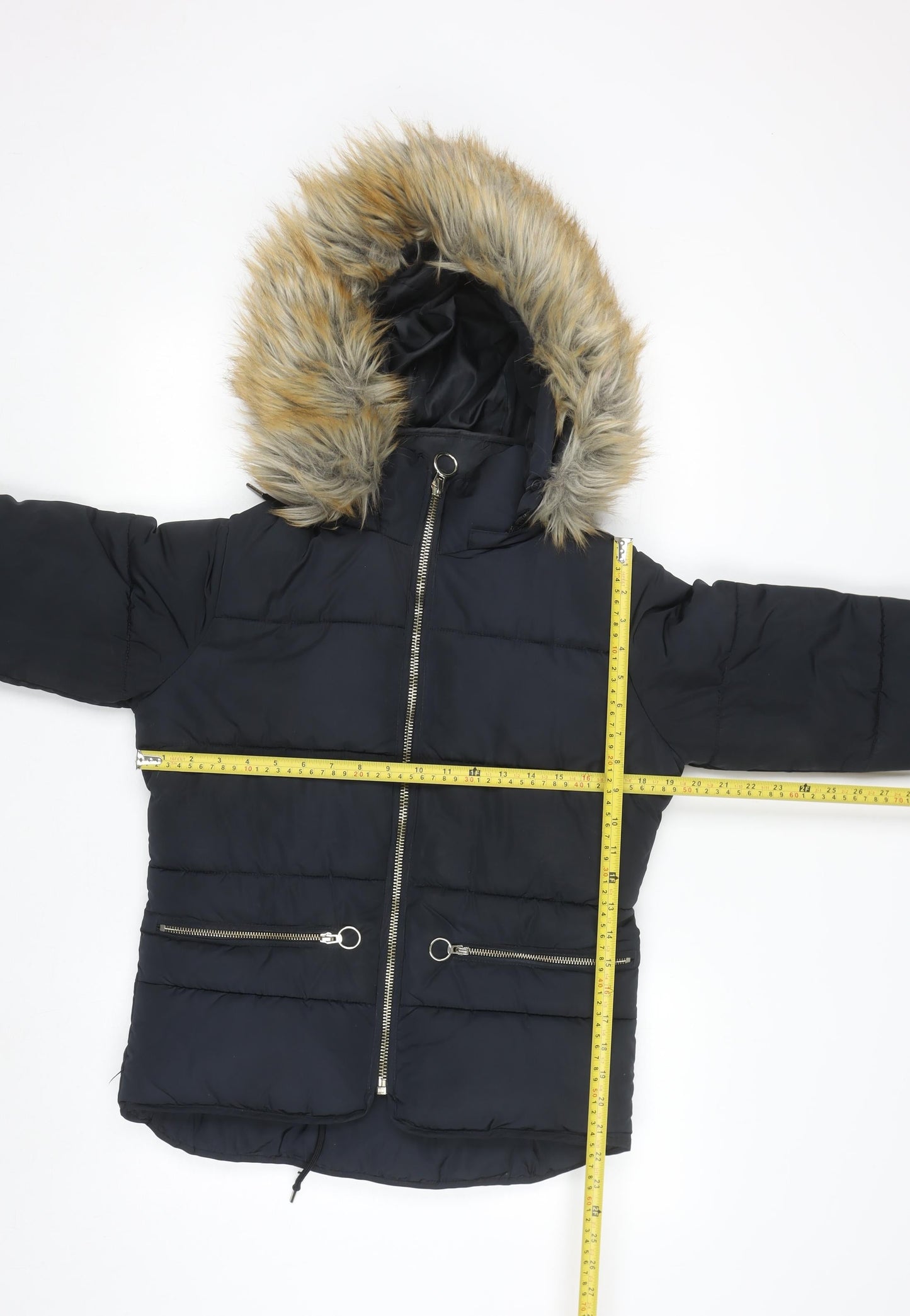 Topshop Women's Black Faux Fur Hooded Puffer Jacket Size 6