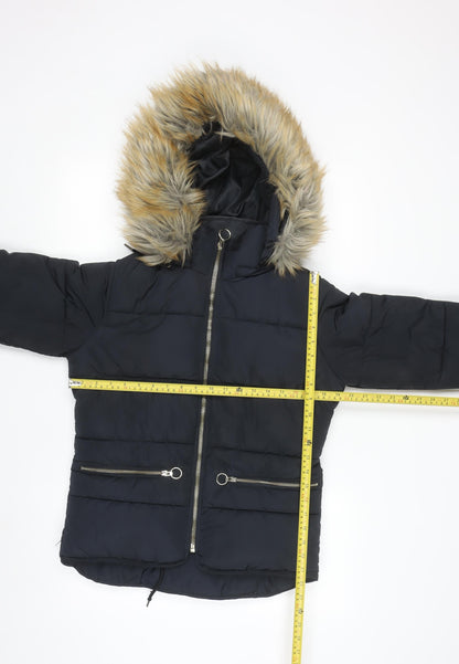 Topshop Women's Black Faux Fur Hooded Puffer Jacket Size 6