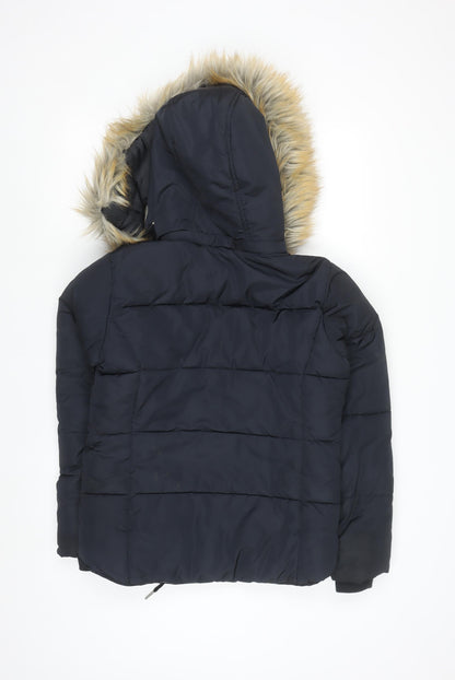 Topshop Women's Black Faux Fur Hooded Puffer Jacket Size 6