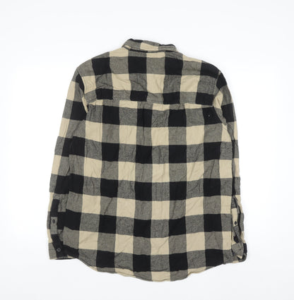H&M Men's Beige Check Flannel Button-Up Shirt Long Sleeve M