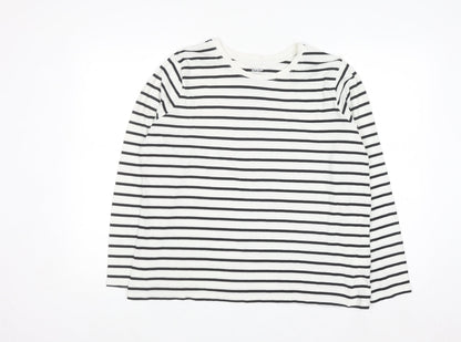 Lands' End Women's White Striped Long Sleeve Cotton T-Shirt Size L