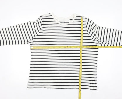 Lands' End Women's White Striped Long Sleeve Cotton T-Shirt Size L
