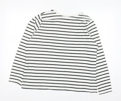 Lands' End Women's White Striped Long Sleeve Cotton T-Shirt Size L