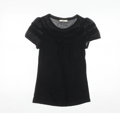 Oasis Women’s Black Mesh Lace Short Sleeve Tunic Blouse Size S