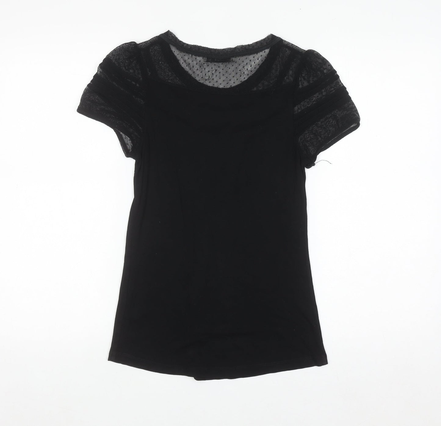 Oasis Women’s Black Mesh Lace Short Sleeve Tunic Blouse Size S