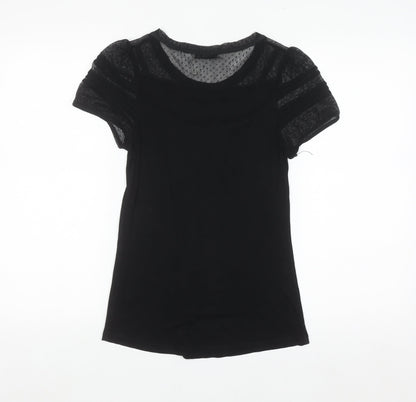 Oasis Women’s Black Mesh Lace Short Sleeve Tunic Blouse Size S