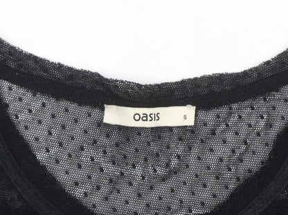 Oasis Women’s Black Mesh Lace Short Sleeve Tunic Blouse Size S
