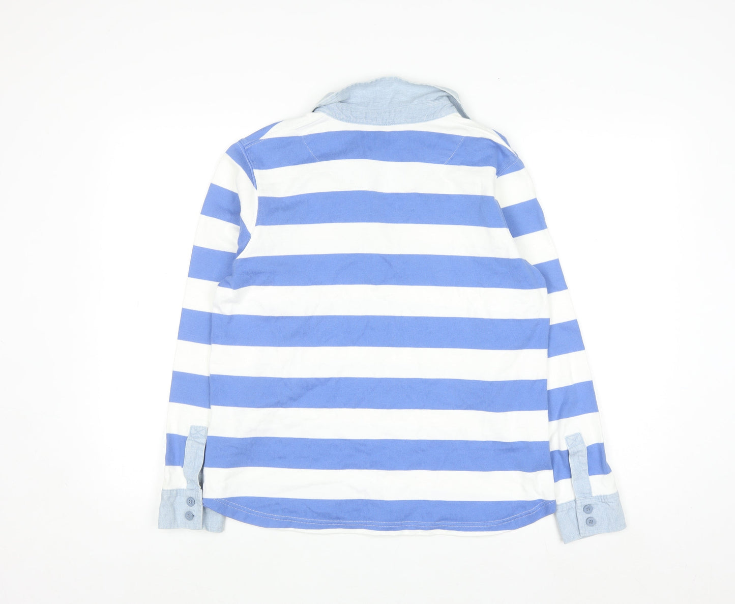 Marks and Spencer Women's Blue Striped Cotton Long Sleeve Polo Shirt Size 14