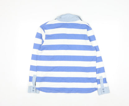 Marks and Spencer Women's Blue Striped Cotton Long Sleeve Polo Shirt Size 14
