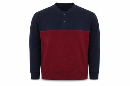 Uniqlo Men's Blue and Red Henley Sweatshirt Size S