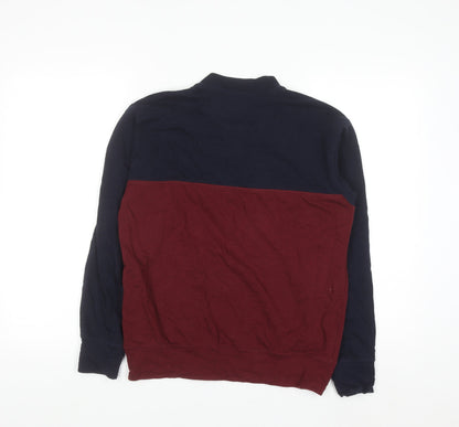Uniqlo Men's Blue and Red Henley Sweatshirt Size S