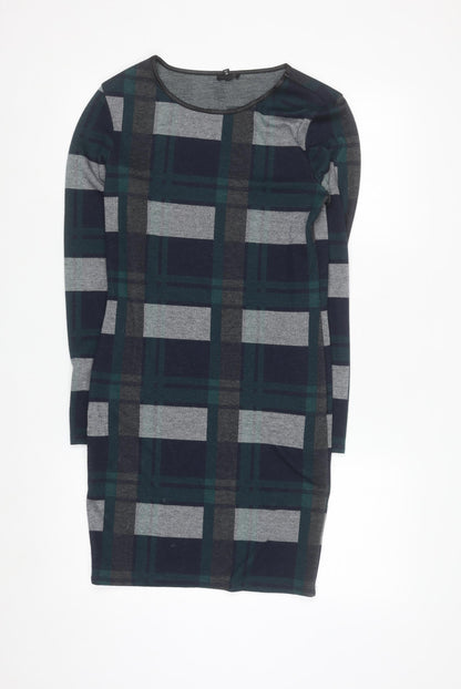 River Island Women's Green Check Long Sleeve Bodycon Dress Size 12