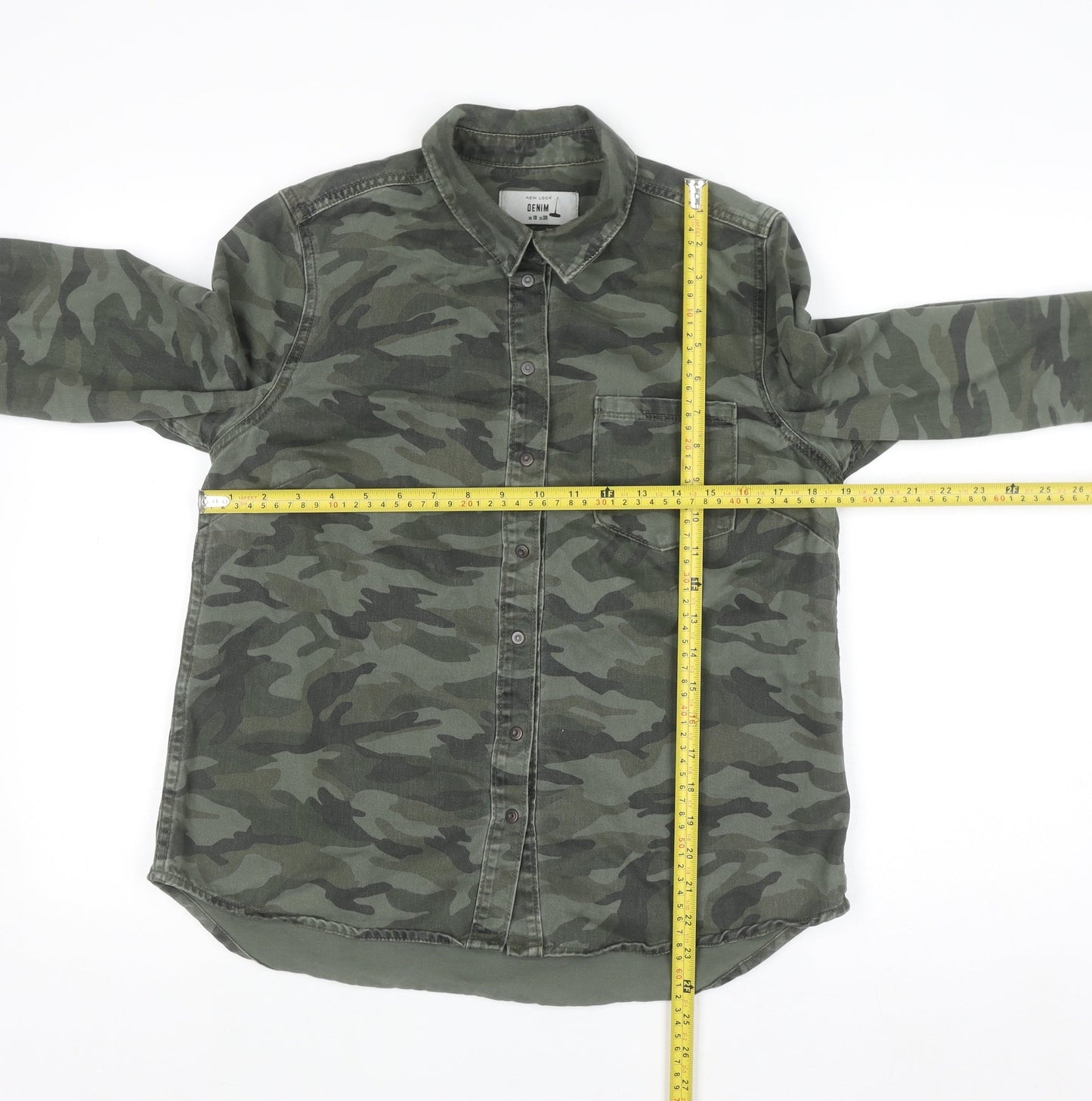 New Look Women’s Green Camo Button-Up Denim Shirt UK 10