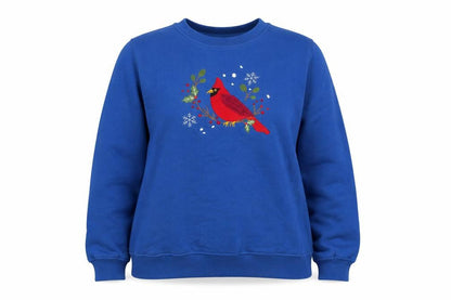 Rebecca Malone Women's Blue Pullover Sweatshirt L Cotton Blend Bird Motif