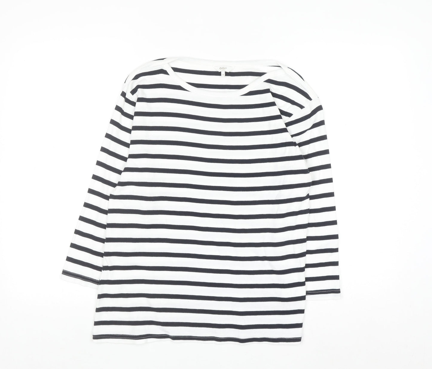 Cotton Traders Womens Ivory Striped 3/4 Sleeve T-Shirt Size 14