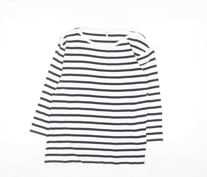 Cotton Traders Womens Ivory Striped 3/4 Sleeve T-Shirt Size 14