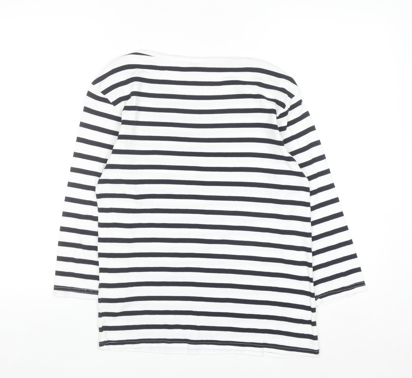 Cotton Traders Womens Ivory Striped 3/4 Sleeve T-Shirt Size 14