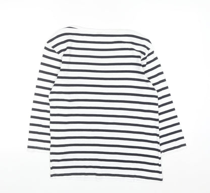 Cotton Traders Womens Ivory Striped 3/4 Sleeve T-Shirt Size 14