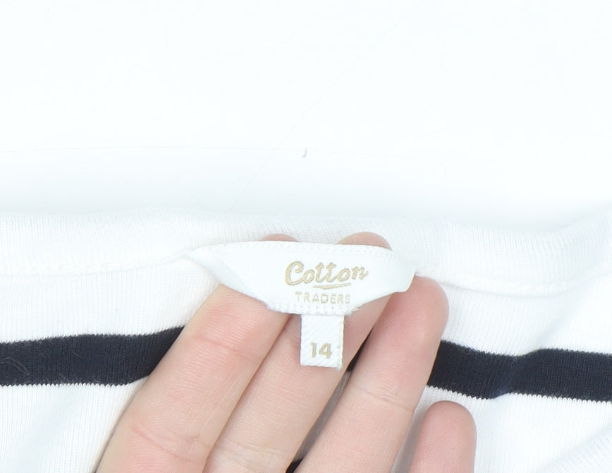 Cotton Traders Womens Ivory Striped 3/4 Sleeve T-Shirt Size 14