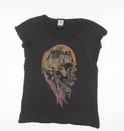 Amplified Women Black Metallica Graphic Cotton T-Shirt Size S