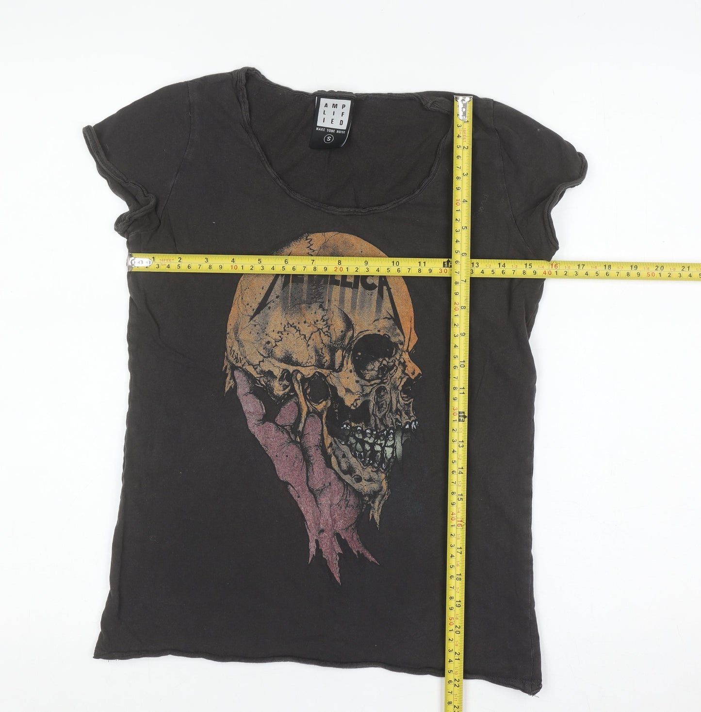 Amplified Women Black Metallica Graphic Cotton T-Shirt Size S