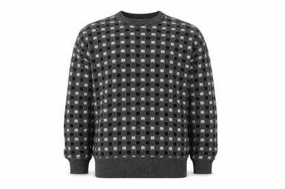 Hemingway Point Men's Grey Check Knit Crew Neck Jumper XL