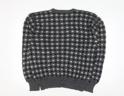 Hemingway Point Men's Grey Check Knit Crew Neck Jumper XL