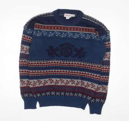 Campus Men's Blue Fair Isle Acrylic Knit Pullover Jumper L