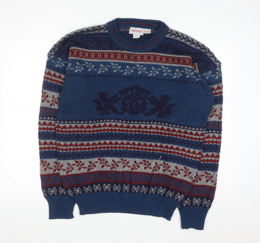 Campus Men's Blue Fair Isle Acrylic Knit Pullover Jumper L