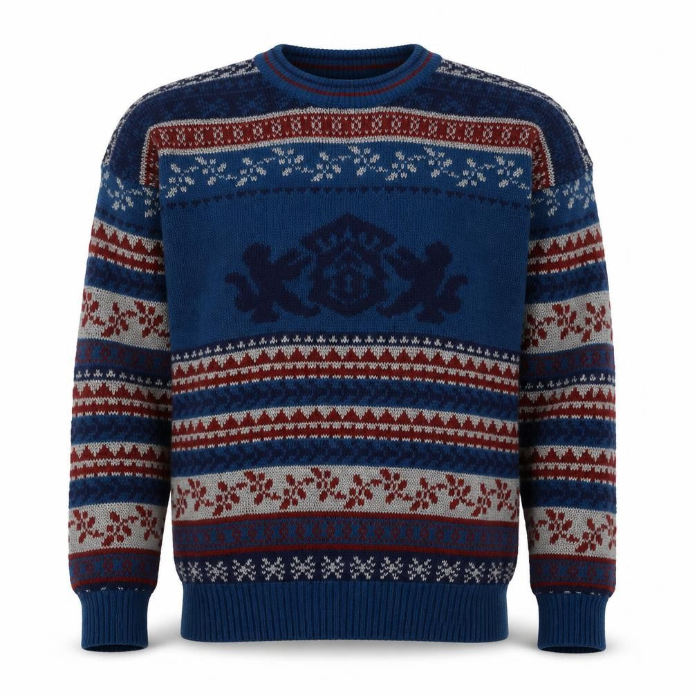 Campus Men's Blue Fair Isle Acrylic Knit Pullover Jumper L