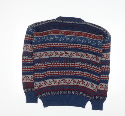 Campus Men's Blue Fair Isle Acrylic Knit Pullover Jumper L