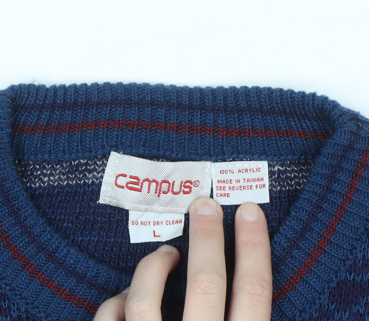 Campus Men's Blue Fair Isle Acrylic Knit Pullover Jumper L