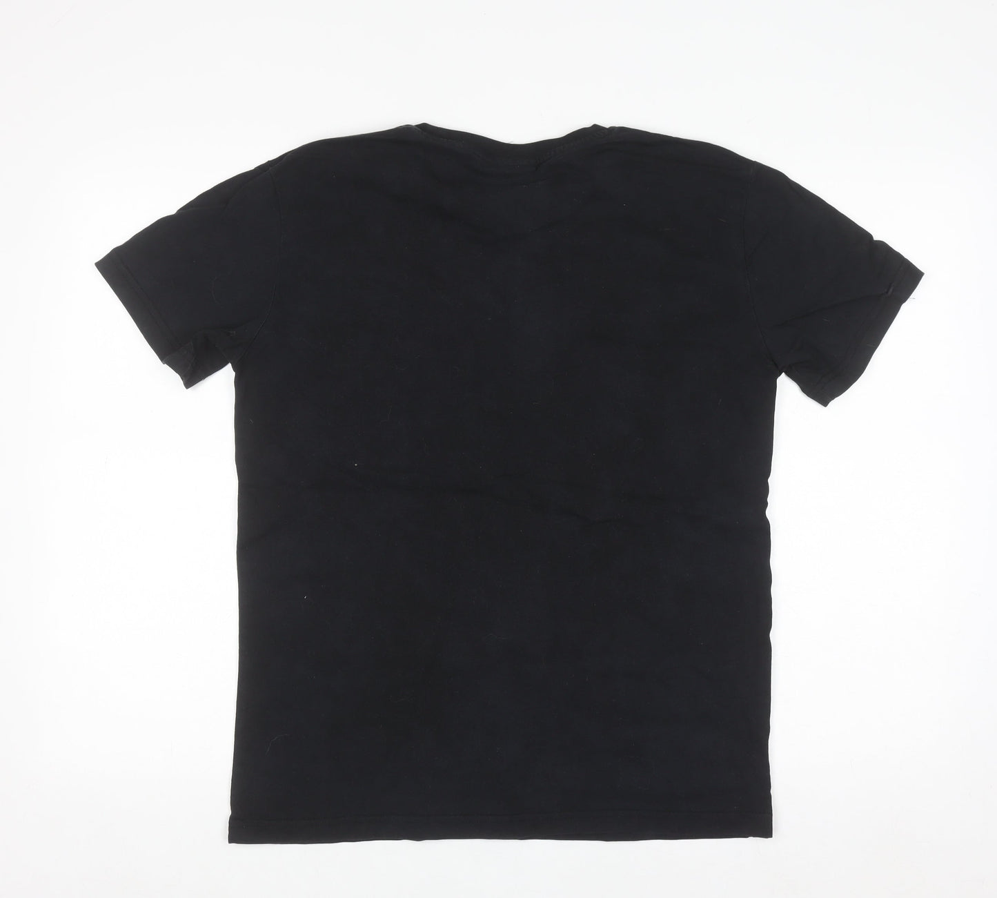 Percival Men's Black Embroidered Cartoon Crew Neck Cotton T-Shirt M