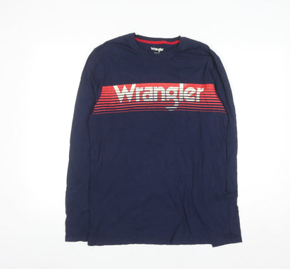 Wrangler Men's Blue Long Sleeve Graphic Cotton T-Shirt Size M