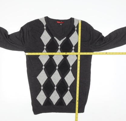 Stockhomme Men's Grey Argyle V-Neck Acrylic Jumper L