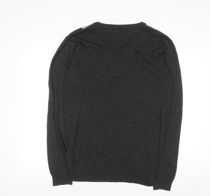 Stockhomme Men's Grey Argyle V-Neck Acrylic Jumper L
