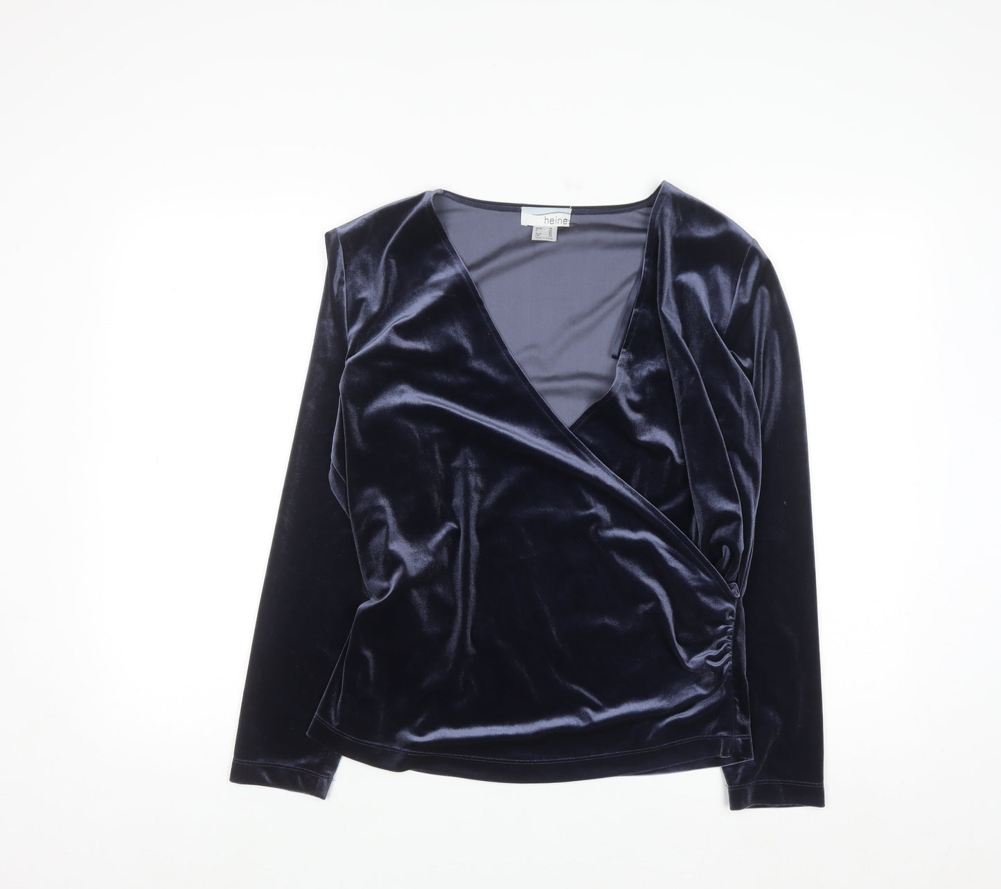 Heine Women Blue Velvet Wrap Blouse Long Sleeve Size 18