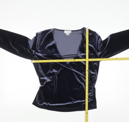 Heine Women Blue Velvet Wrap Blouse Long Sleeve Size 18