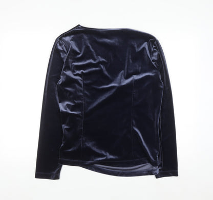 Heine Women Blue Velvet Wrap Blouse Long Sleeve Size 18