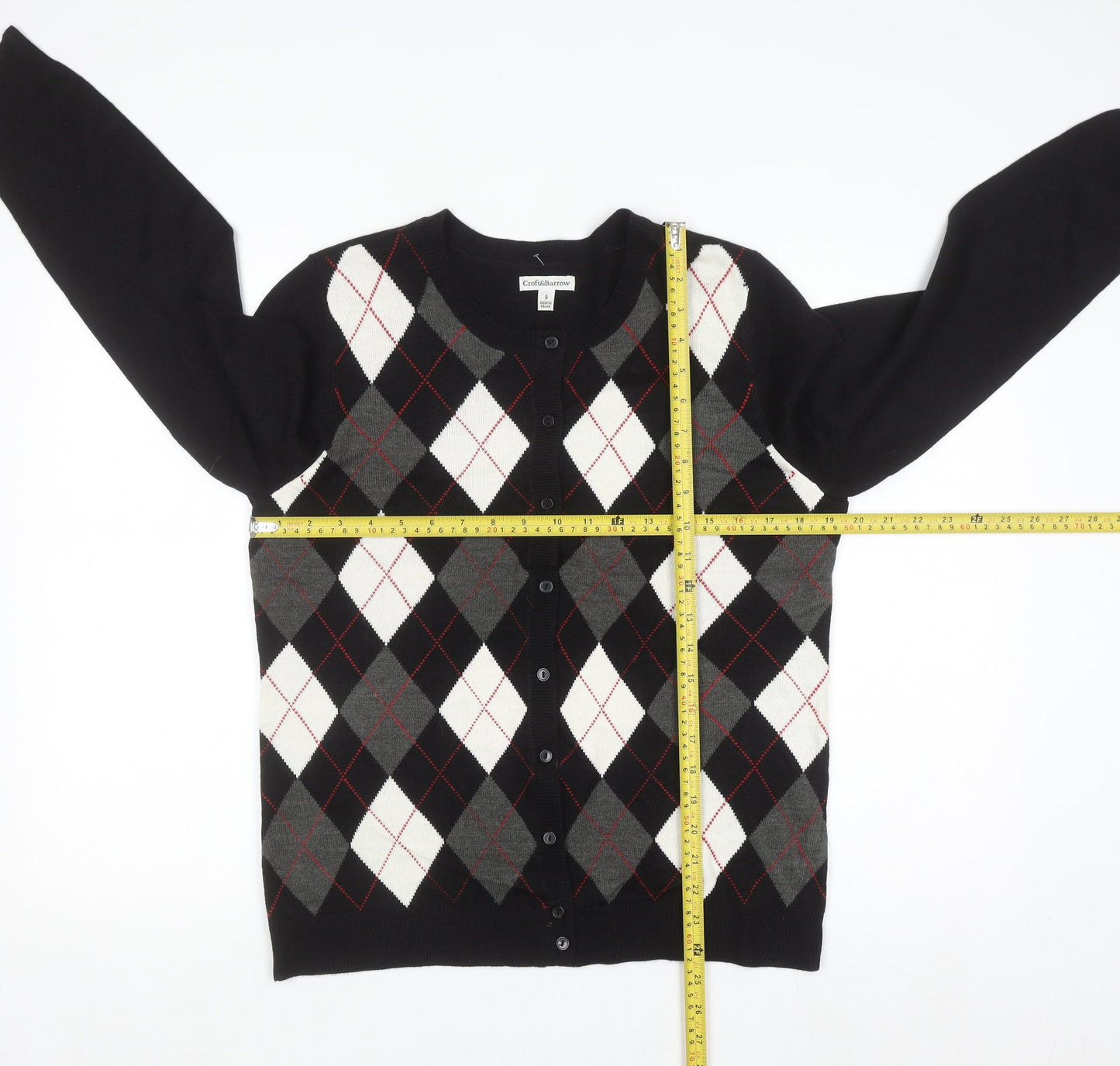 Croft & Barrow Women's Black Argyle Cardigan Jumper Size S