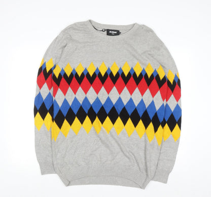 Ideas Men Grey Argyle Diamond Knit Cotton Jumper XL