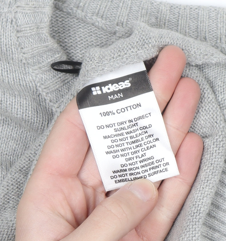 Ideas Men Grey Argyle Diamond Knit Cotton Jumper XL