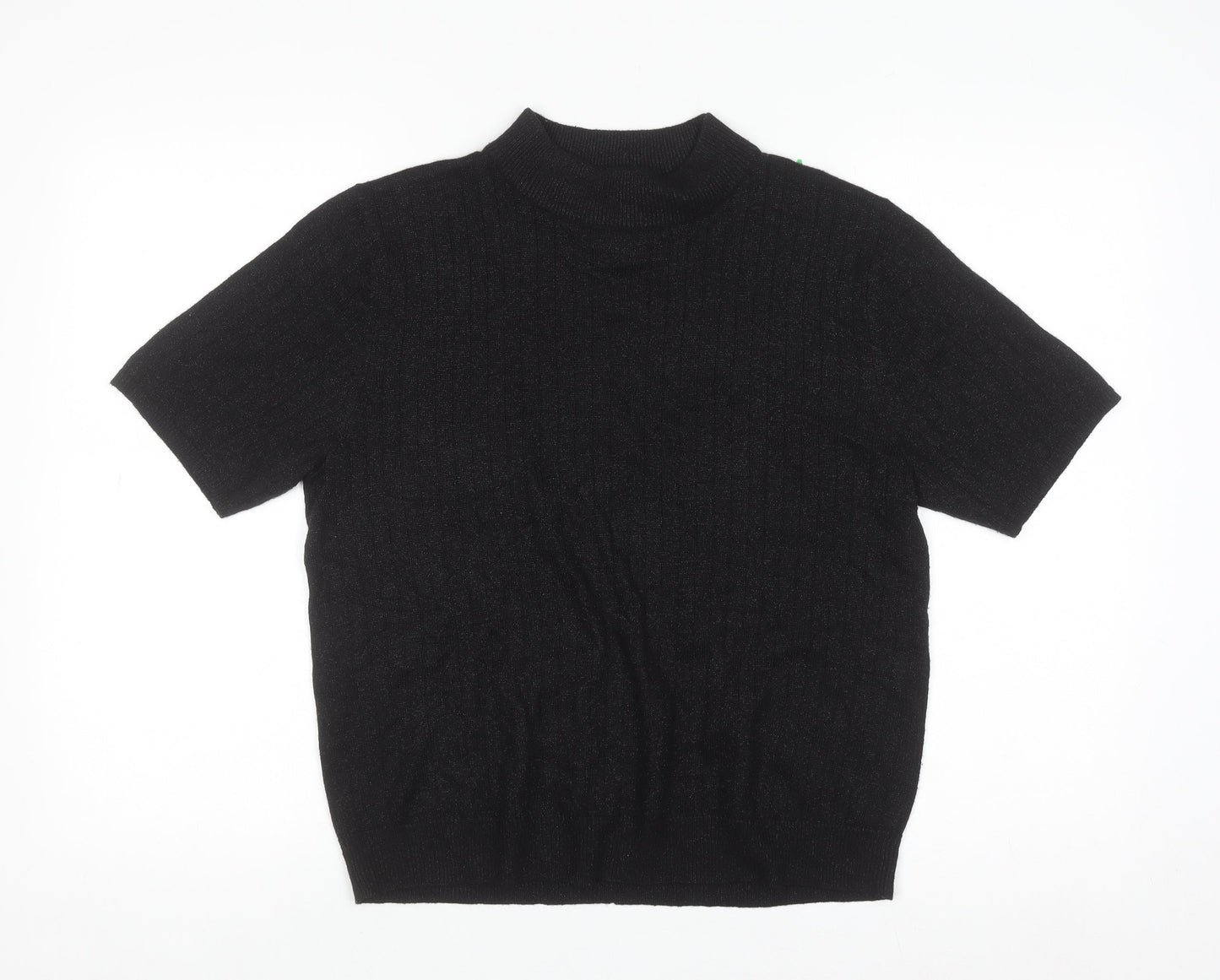 Sag Harbor Women Black Mock Neck Short Sleeve Petite Pullover Jumper M