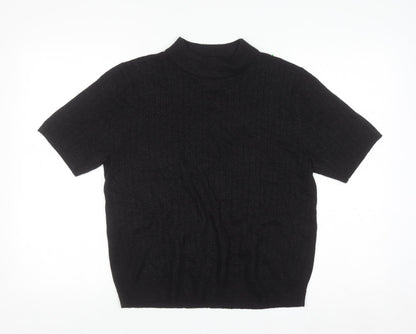 Sag Harbor Women Black Mock Neck Short Sleeve Petite Pullover Jumper M